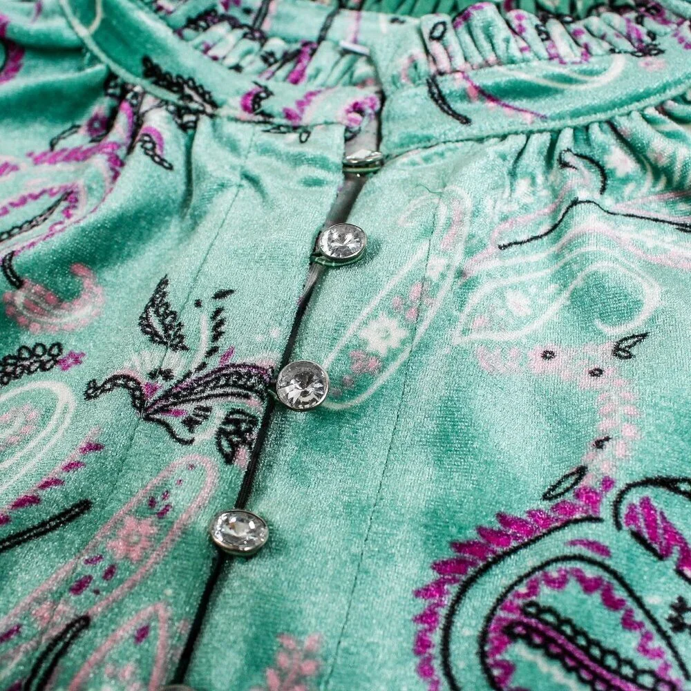 Charter Club Green Paisley High Neck Blouse - XL - Velvet Feel!! - Picture 5 of 9